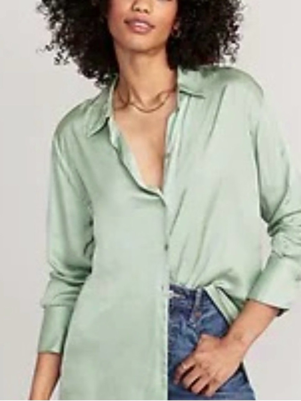 Old Navy Satin Boyfriend Shirt in Pale Glass